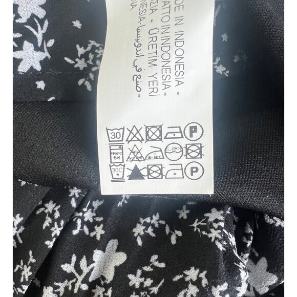 Zara Basic Black & White Floral Pleated Mini Dress Long Sleeves XS - Picture 7 of 15